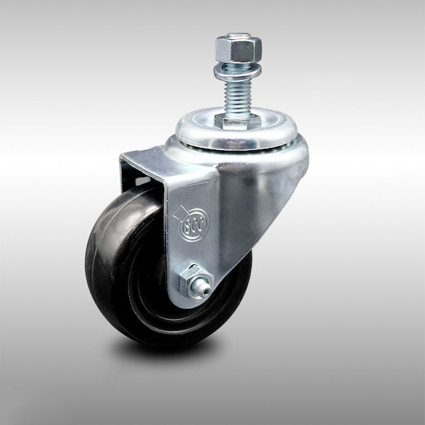 3.5 Inch SS Hard Rubber Wheel Swivel 12mm Threaded Stem Caster SCC